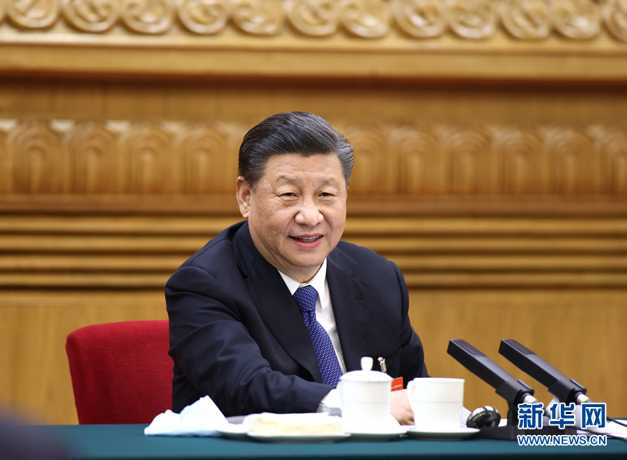 3月5日，中共中央總書記、國家主席、中央軍委主席習近平參加十三屆全國人大四次會議內(nèi)蒙古代表團的審議。新華社記者 鞠鵬 攝