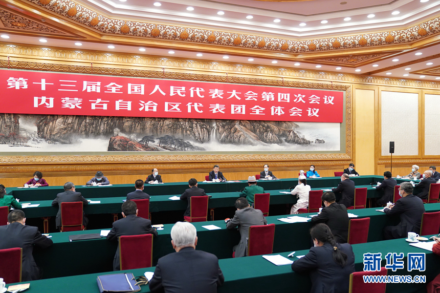 3月5日，中共中央總書記、國家主席、中央軍委主席習近平參加十三屆全國人大四次會議內(nèi)蒙古代表團的審議。新華社記者 李學仁 攝